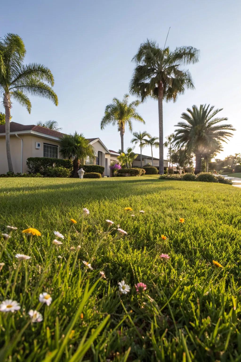 A lush green lawn forms a beautiful foundation.