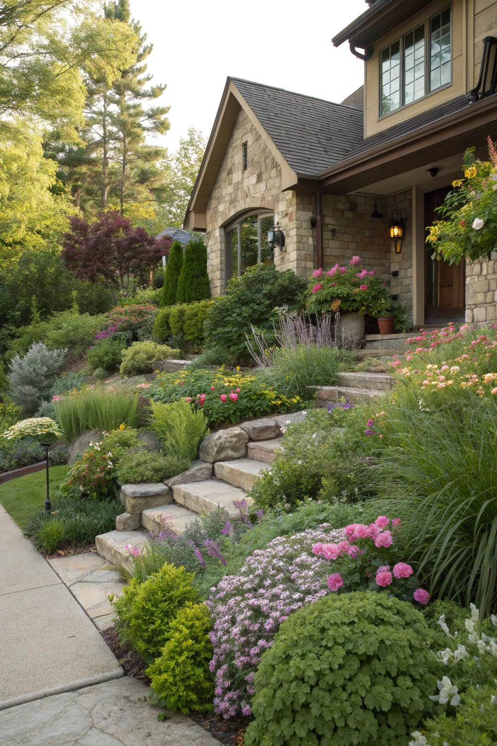 Layered planting adds dimension and richness to the garden