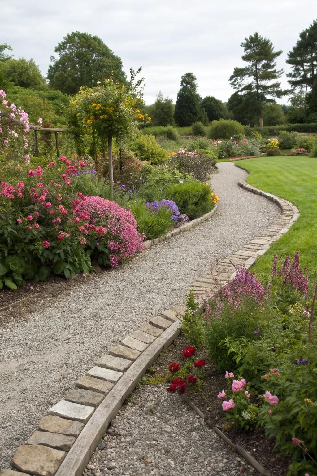 Gravel pathways are a cost-effective way to create a natural and stylish entrance.