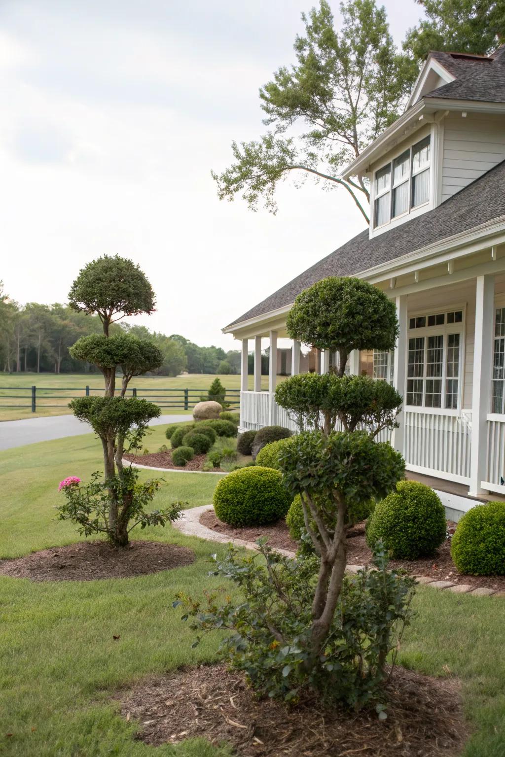 Ornamental trees add elegance and shade to the landscape.