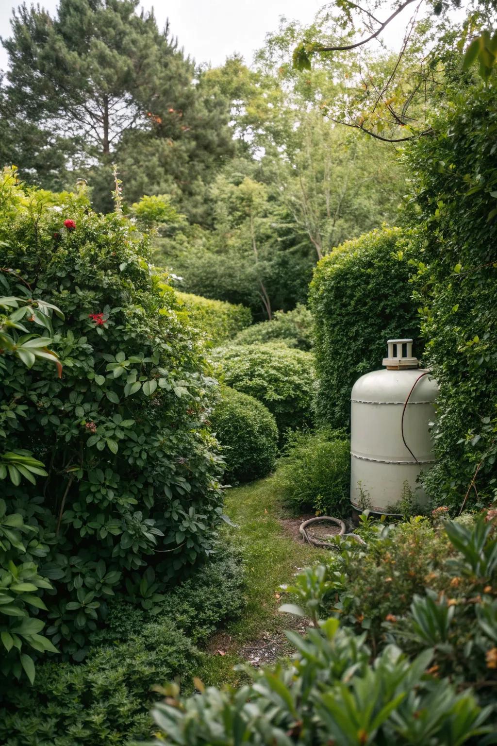 Bushes and shrubs create a natural screen for your propane tank.