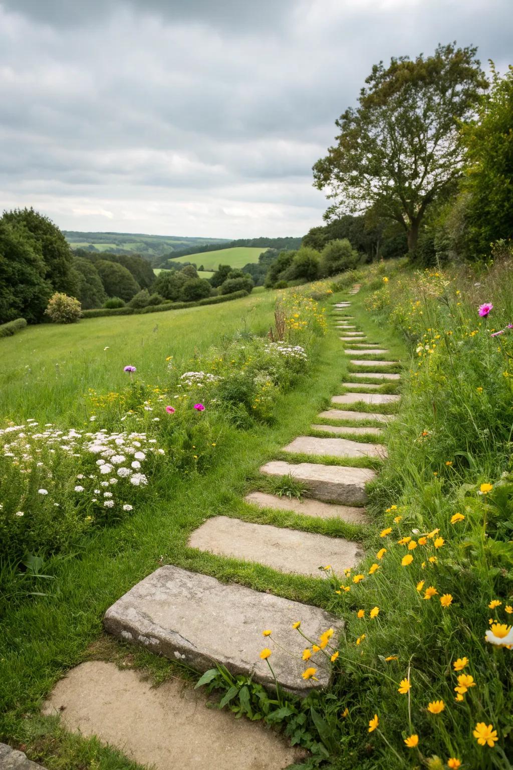 Stepping stones create a whimsical journey through your garden.