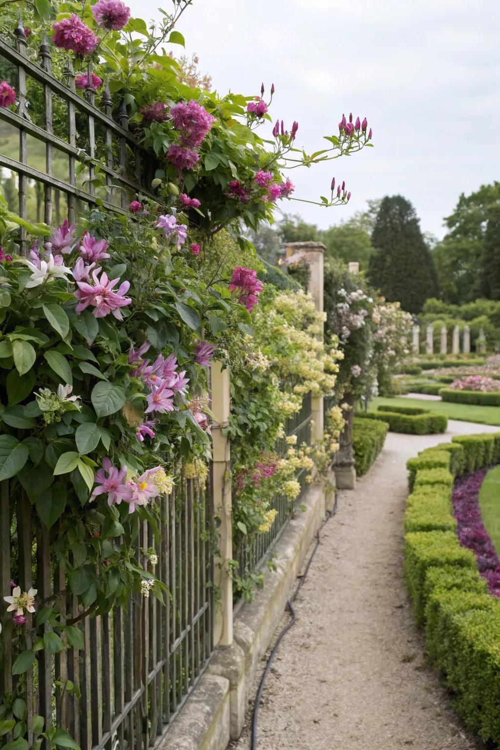 Flowering vines create stunning vertical interest.