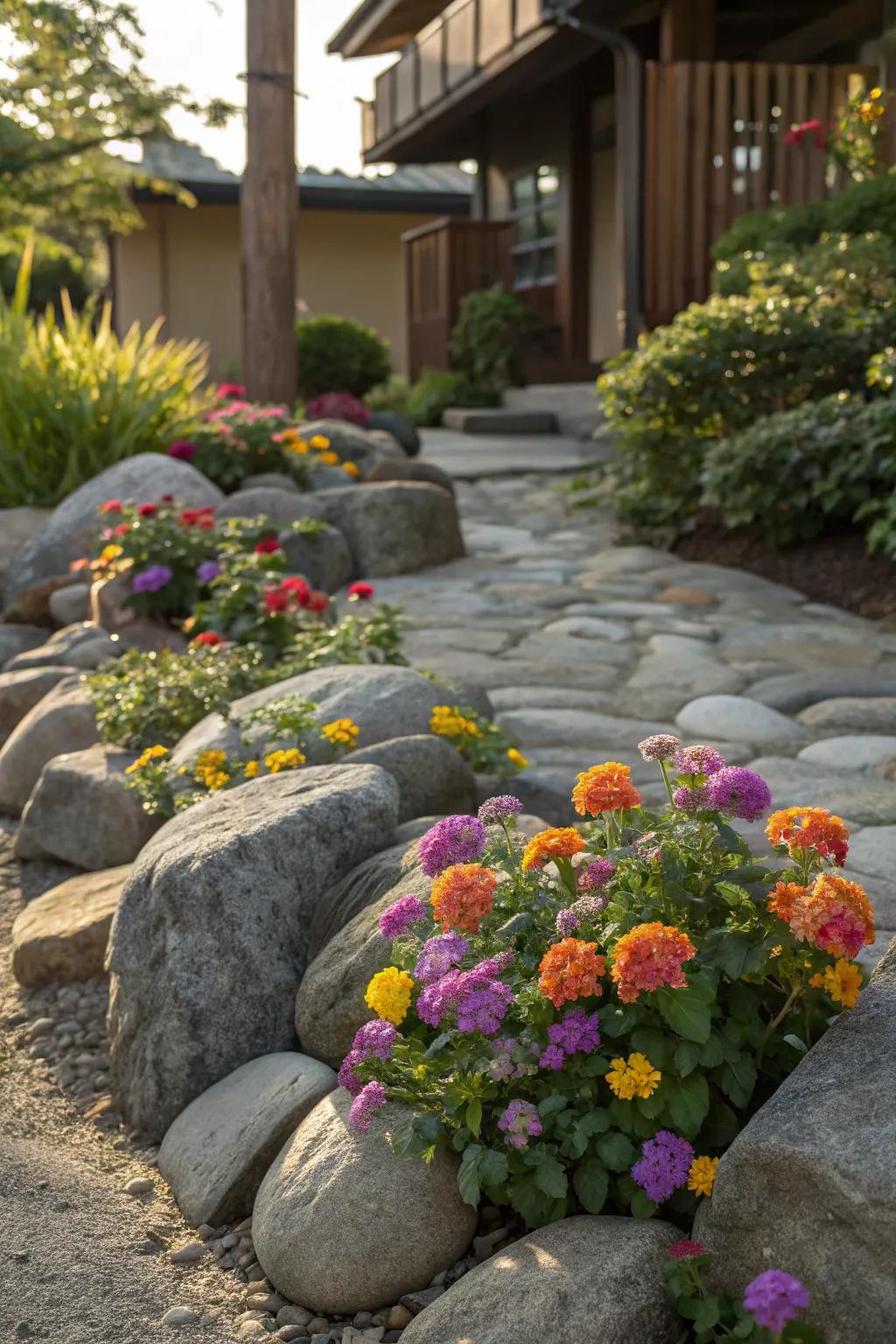 Lantana brightens up rock gardens effortlessly.