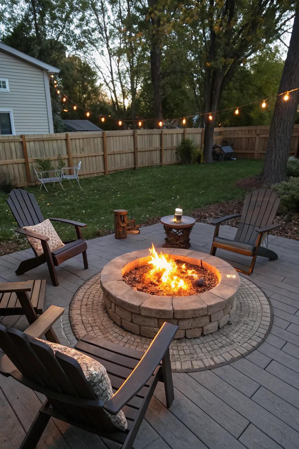 A fire pit provides warmth and a social hub.