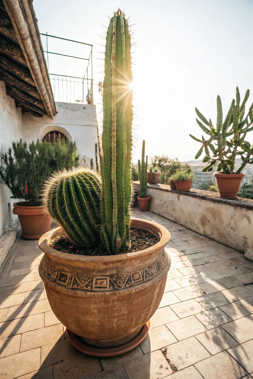 Terra cotta pots offer a classic and versatile option for large cacti.