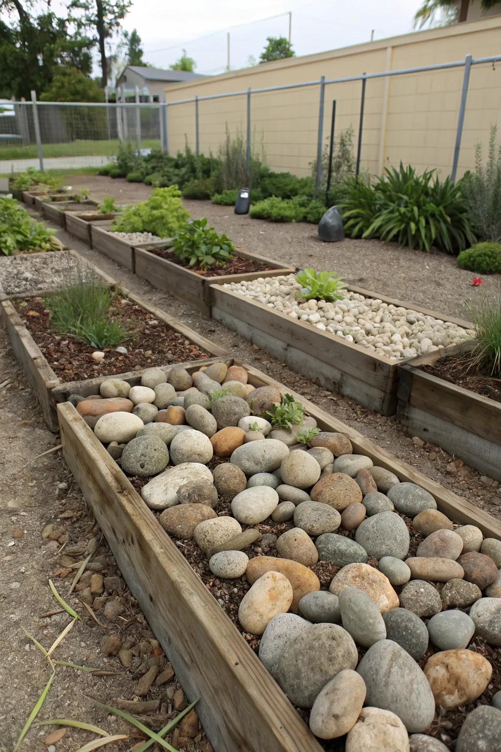 River rocks used as an alternative to traditional mulch.