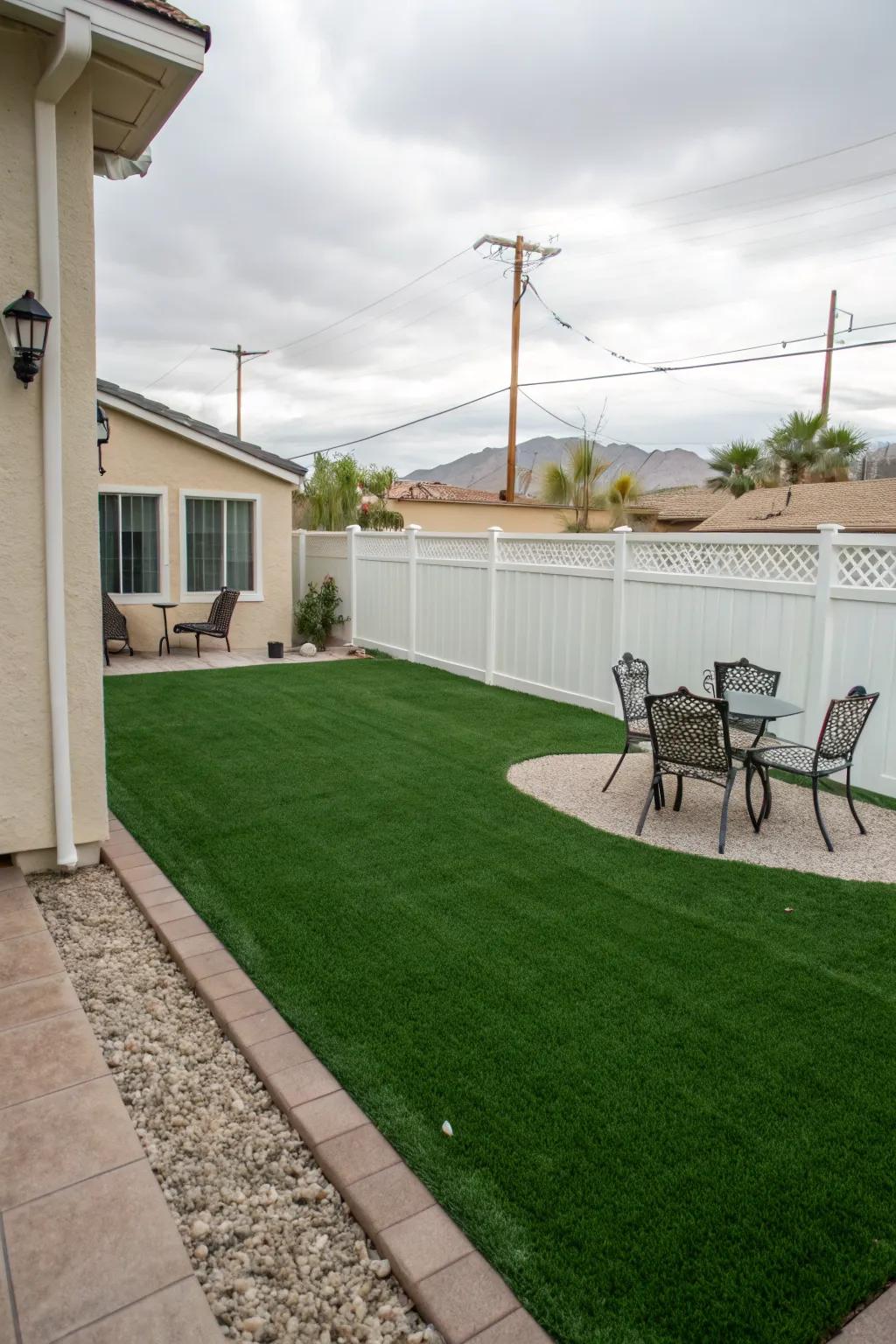 Artificial grass offers a green solution with minimal maintenance.