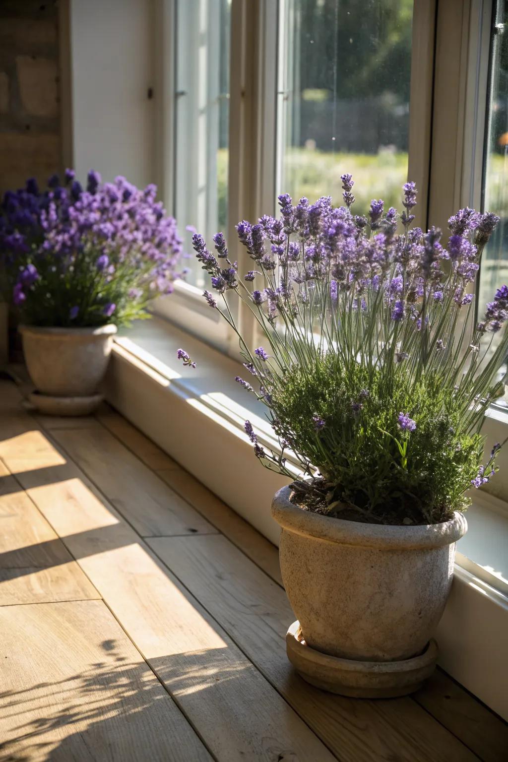 Lavender brightening an indoor windowsill.
