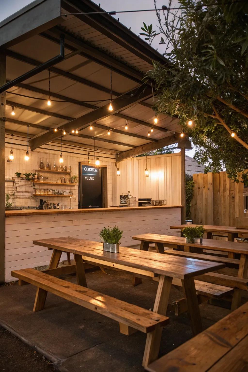 A cozy dining nook under the lean-to kitchen.