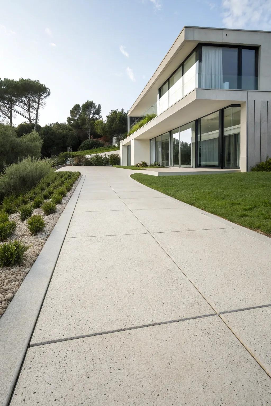 A minimalist limestone driveway complementing a modern architectural style.
