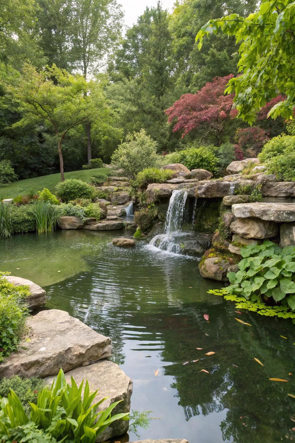 A limestone water feature brings tranquility to your garden.