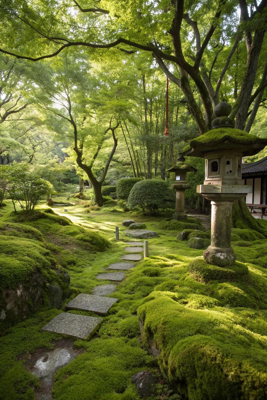 Moss creates a lush and serene base for your garden.