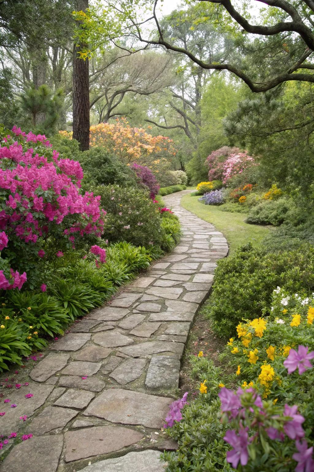 Pathways add structure and reduce lawn upkeep.