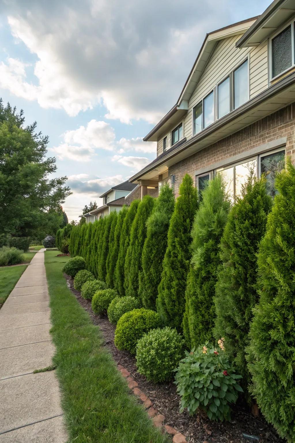 Evergreen shrubs offering year-round greenery and minimal upkeep.