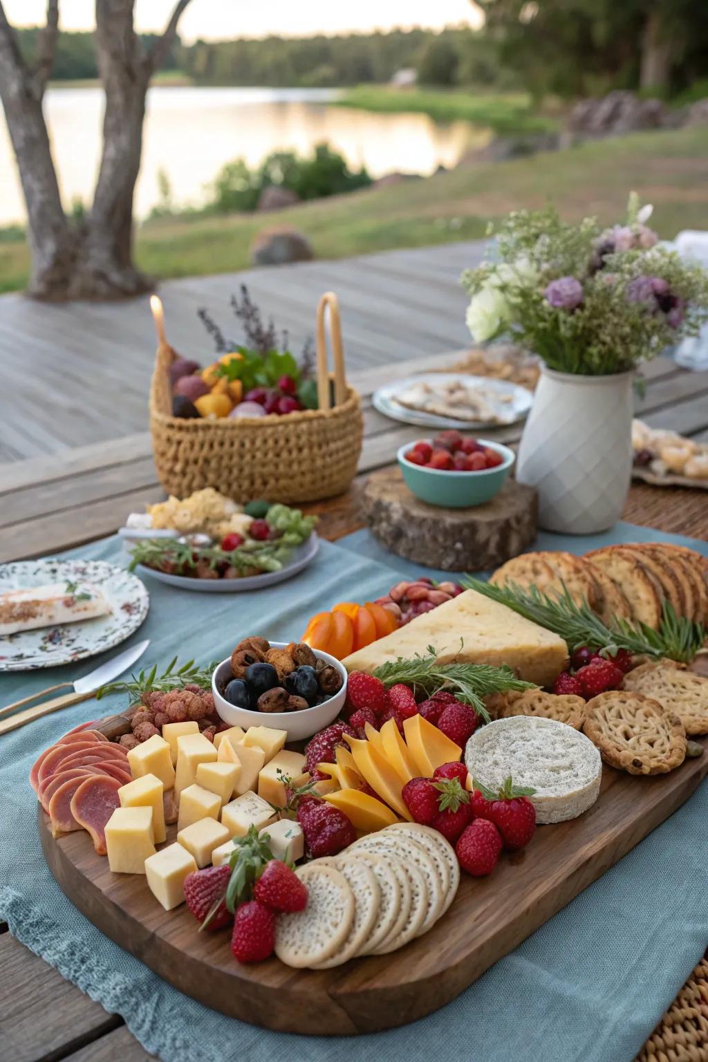 A gourmet charcuterie spread perfect for a luxury picnic.