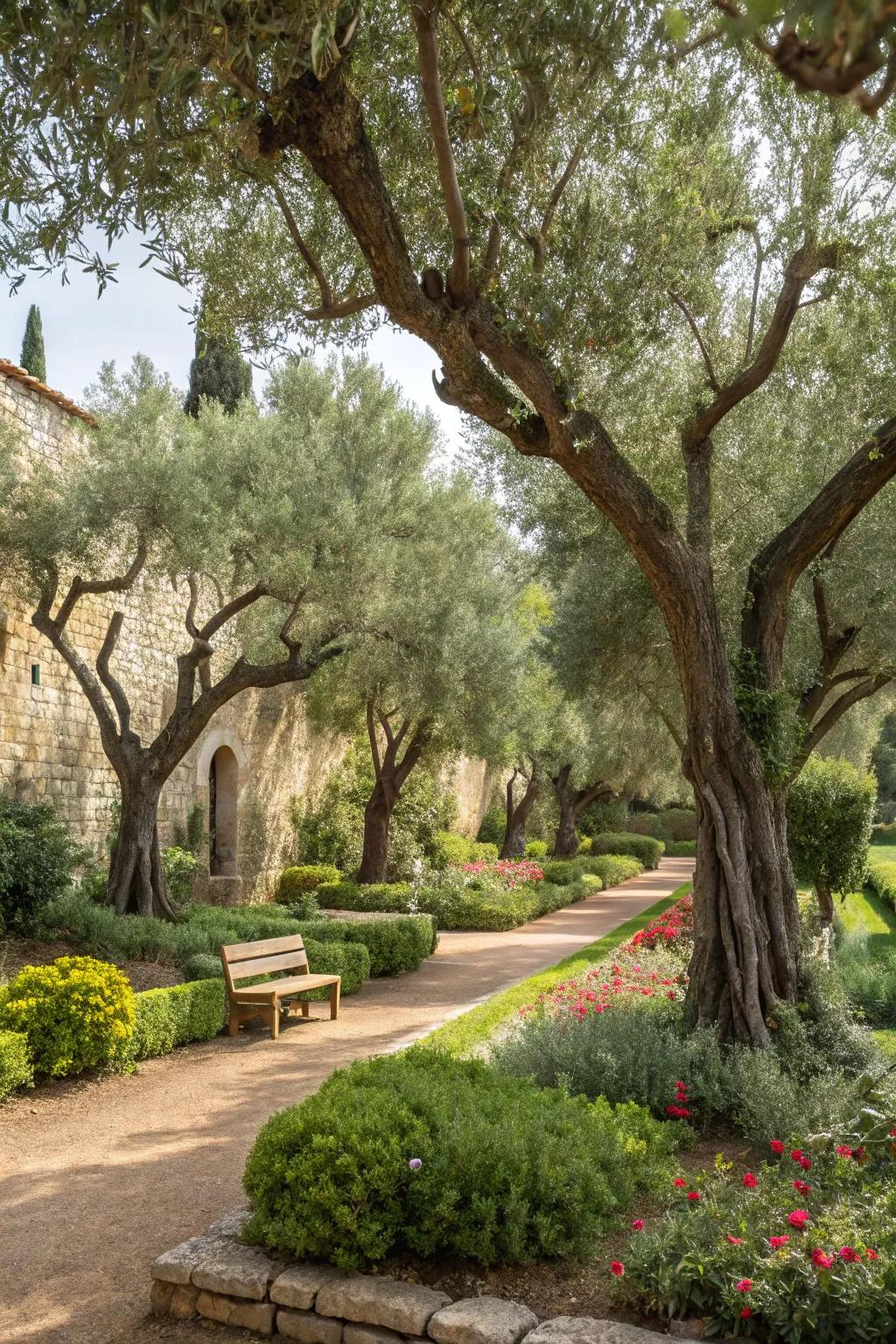 Olive trees add a classic touch to any Mediterranean garden.