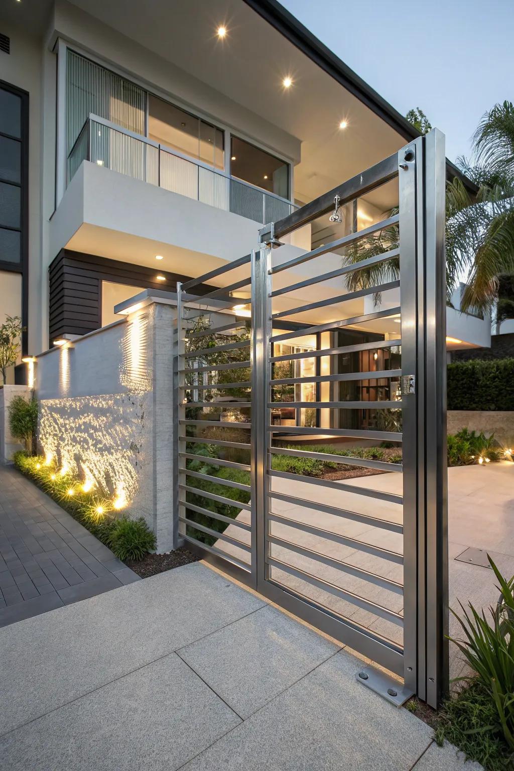 Modern horizontal slats make for a stylish entrance