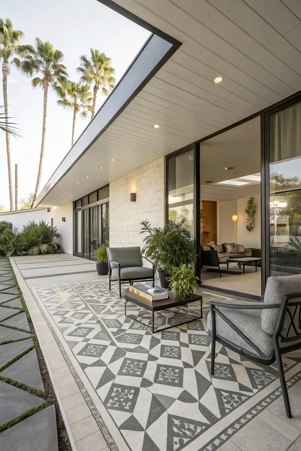 Geometric shapes and clean lines create visual appeal on this patio.
