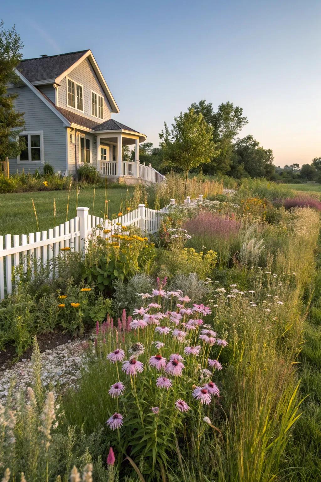 Native plants create a sustainable and vibrant landscape in this Midwest front yard.
