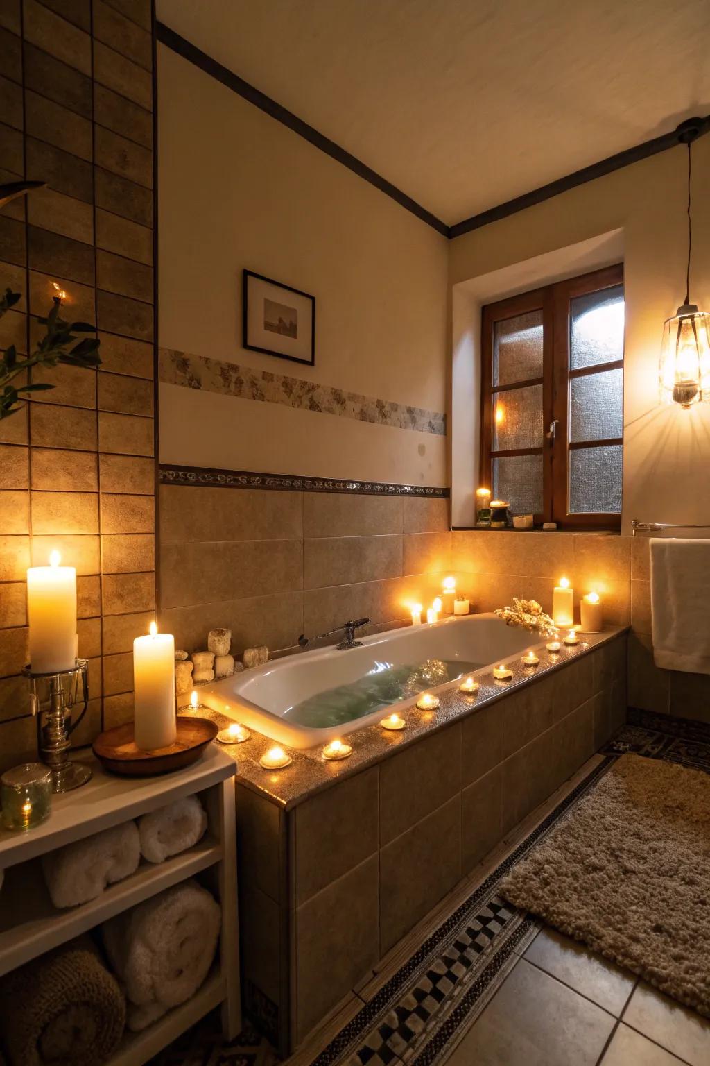 Soft lighting sets a calming mood for your home spa.
