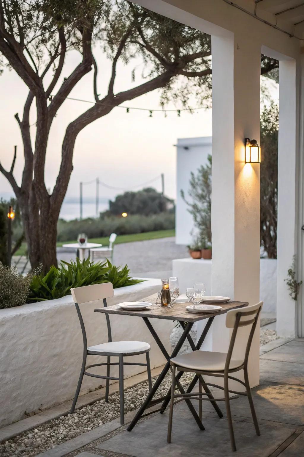 Elegant dining setup for outdoor meals.