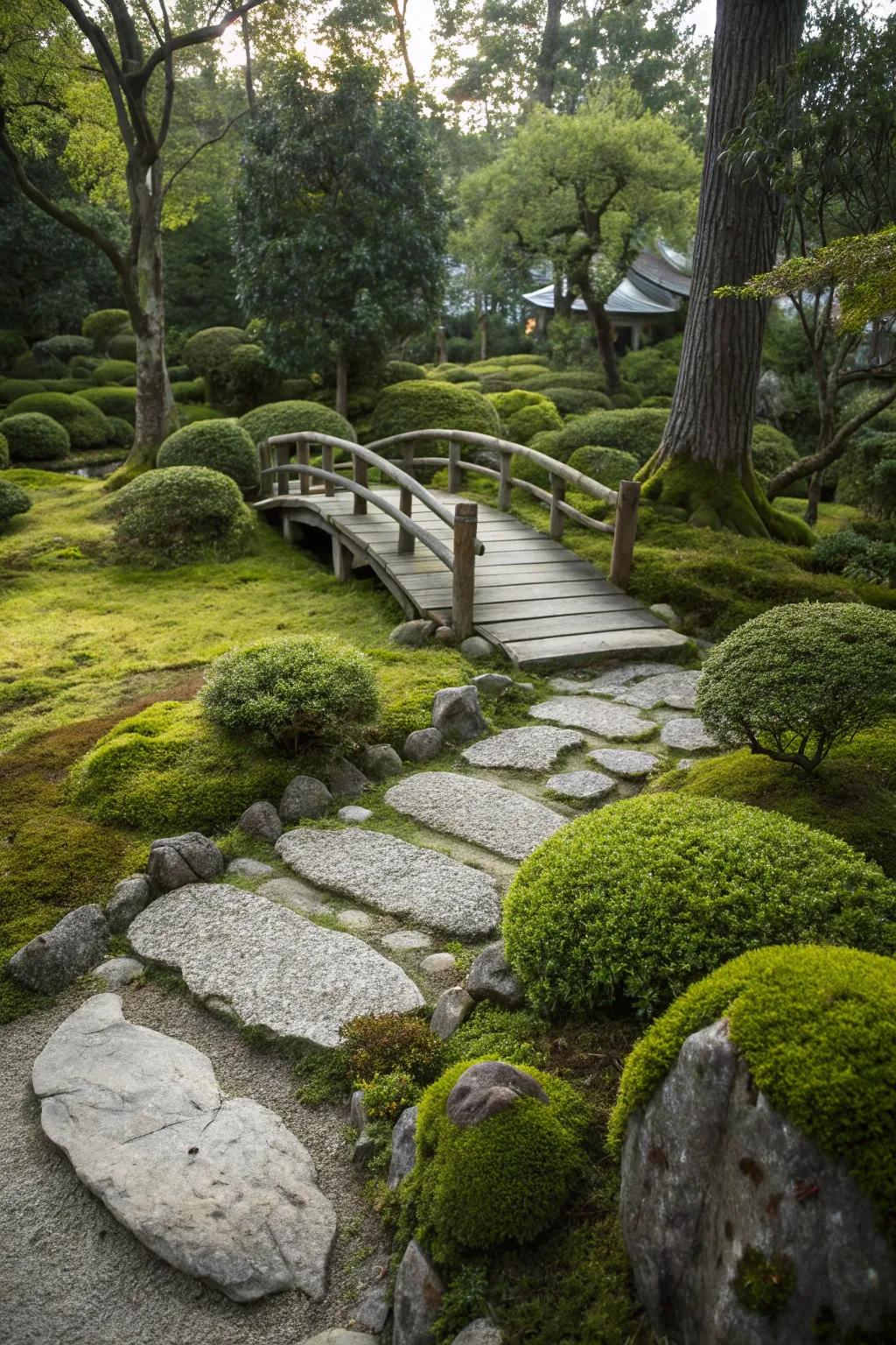 Moss adds a soft, inviting texture to the garden landscape.