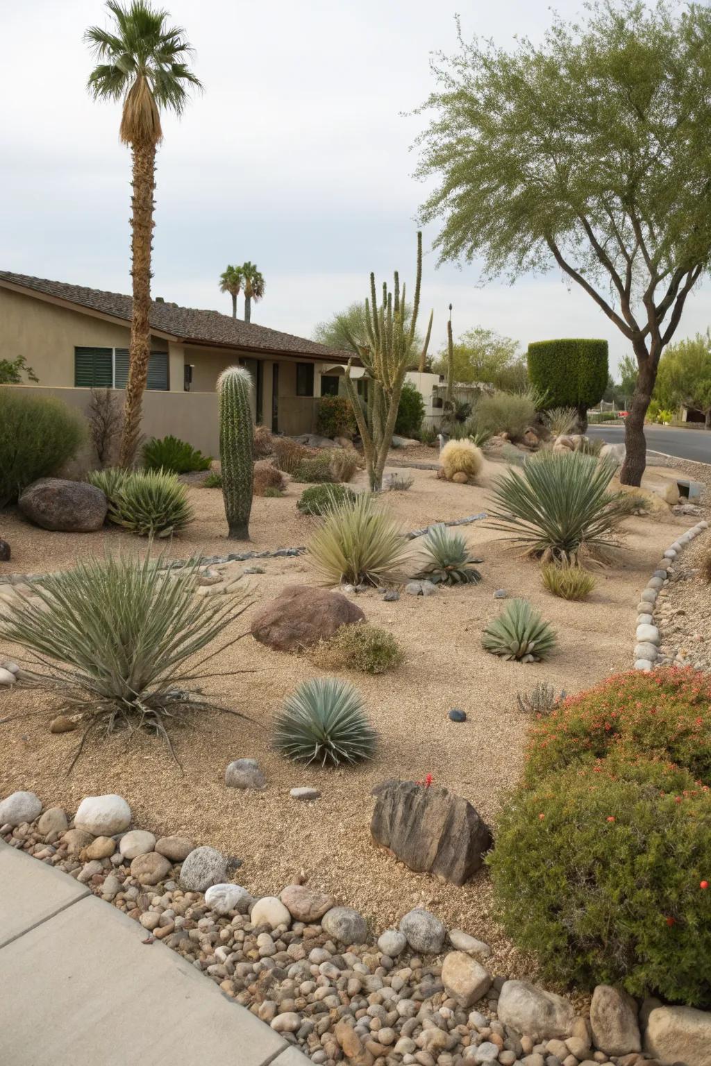 Desert oasis with agave and gravel in harmony.