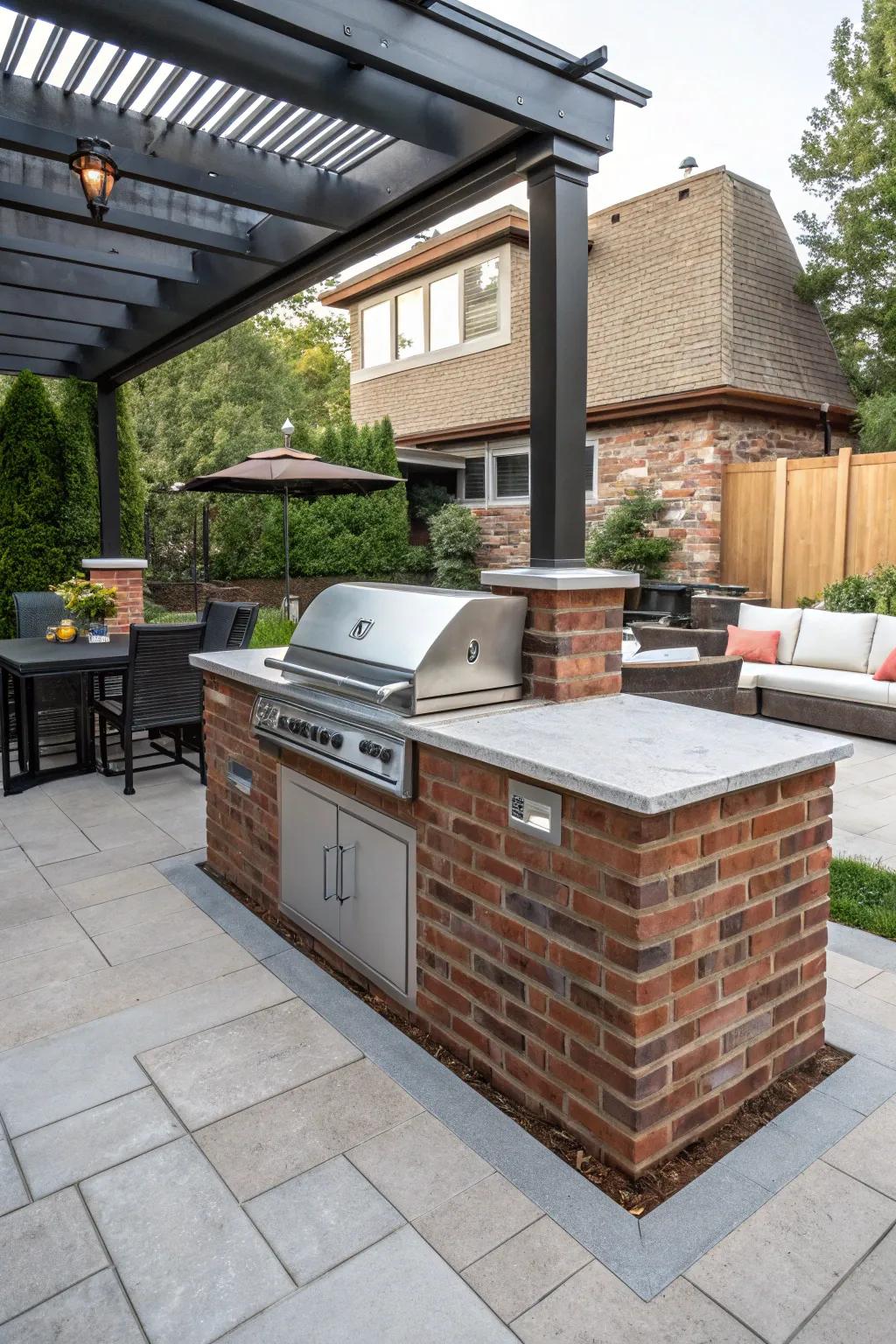 A sleek built-in grill that seamlessly integrates into a modern BBQ setup.