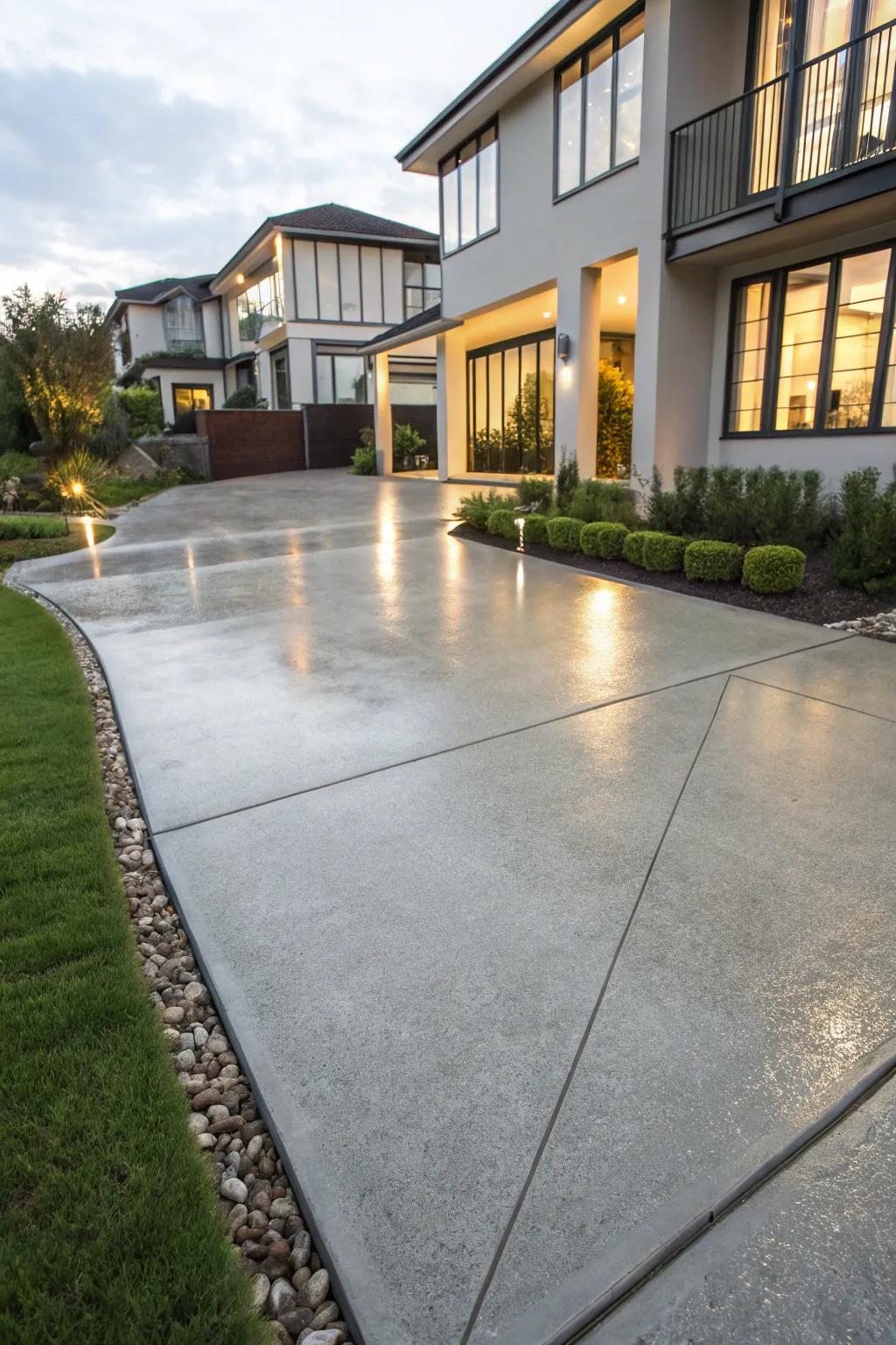 A sleek and polished driveway showcasing a smooth finish.