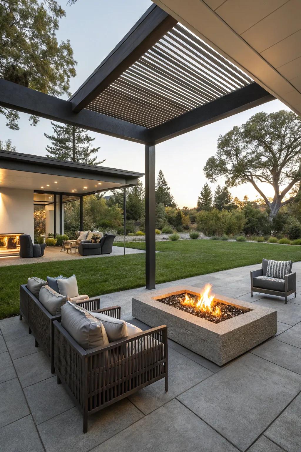 A fire pit adds warmth and becomes a natural gathering place.