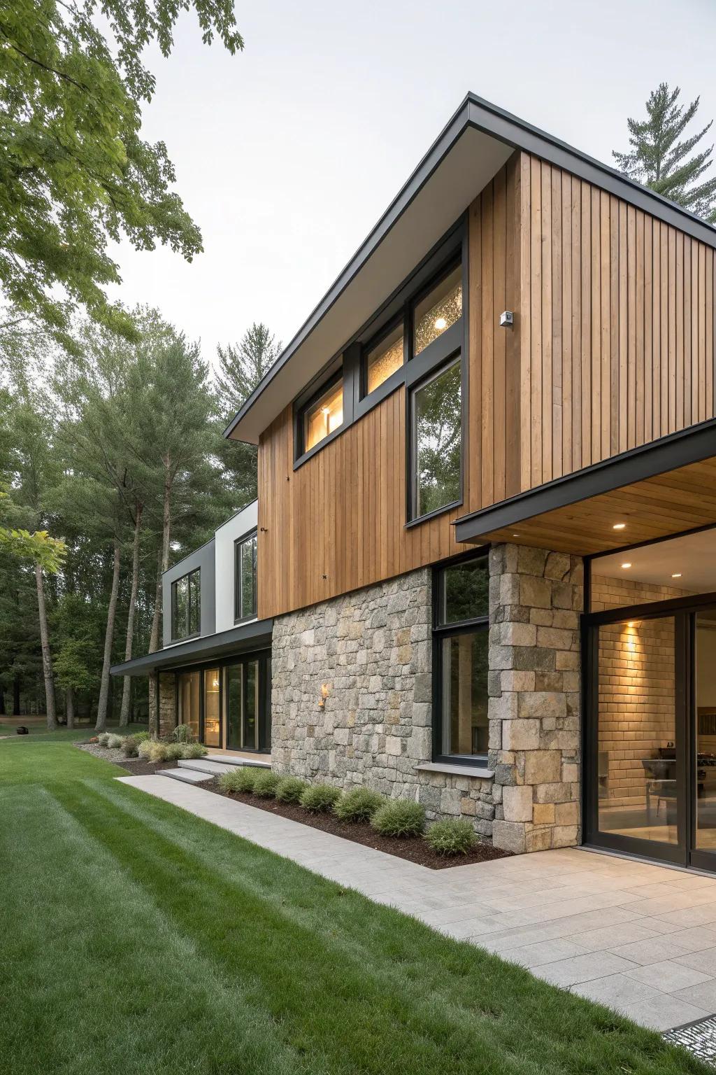 Mixed materials create a stunning and dynamic exterior.