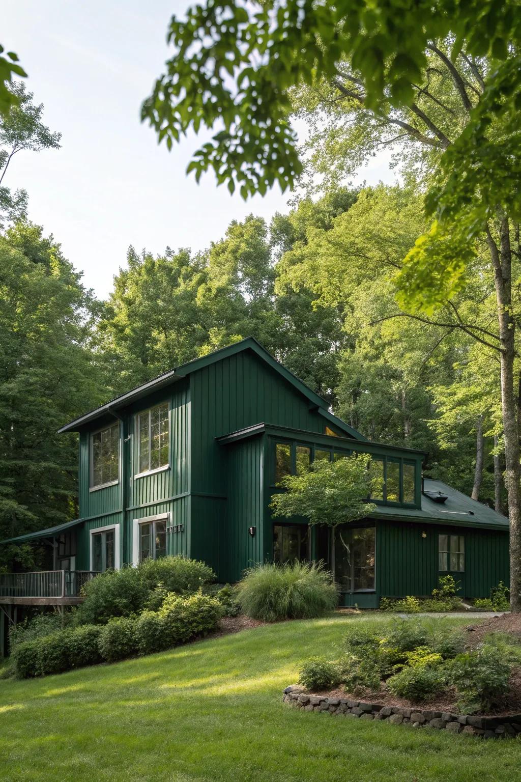 Deep greens create harmony with natural surroundings.