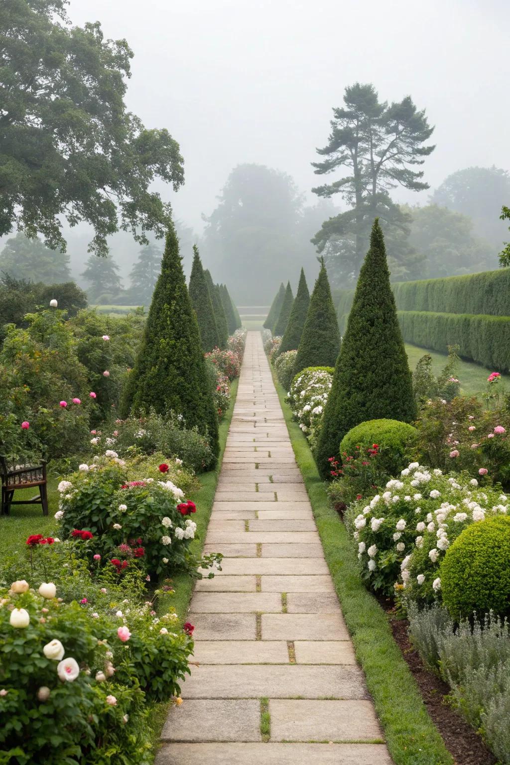 Symmetrical planting brings balance and order to the garden.
