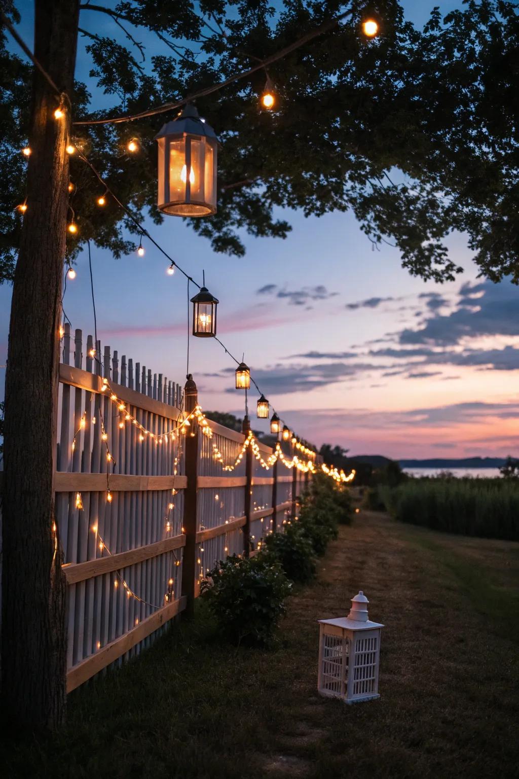 Create a magical atmosphere with enchanting lights on your fence.