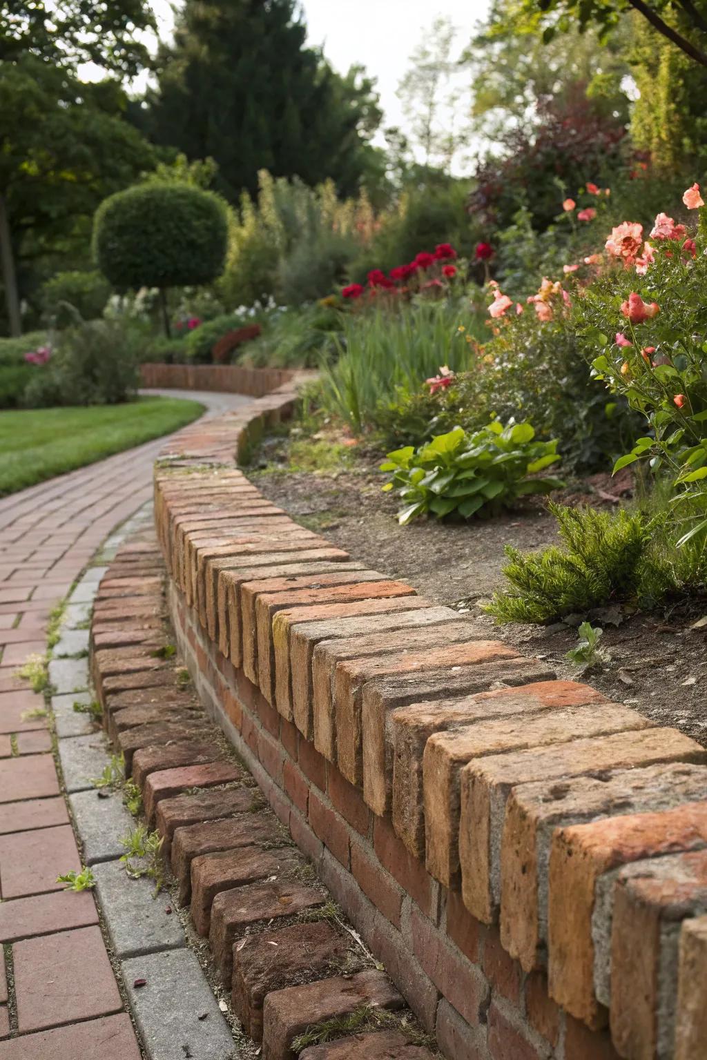 Classic brick edging adds timeless charm and durability.
