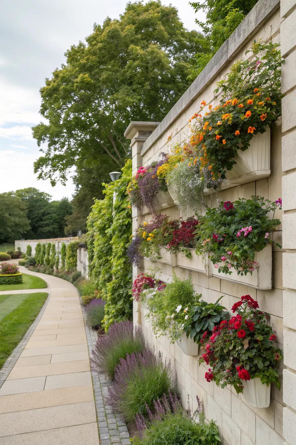 Integrated planters blend functionality with beauty.