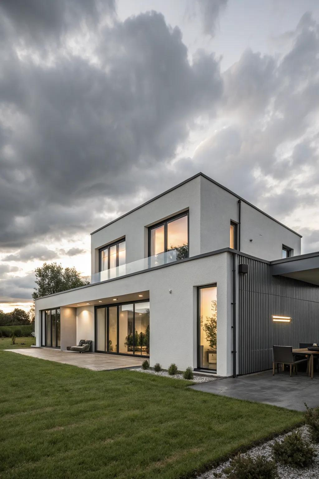 A modern house featuring a monochromatic color scheme for a sleek look.