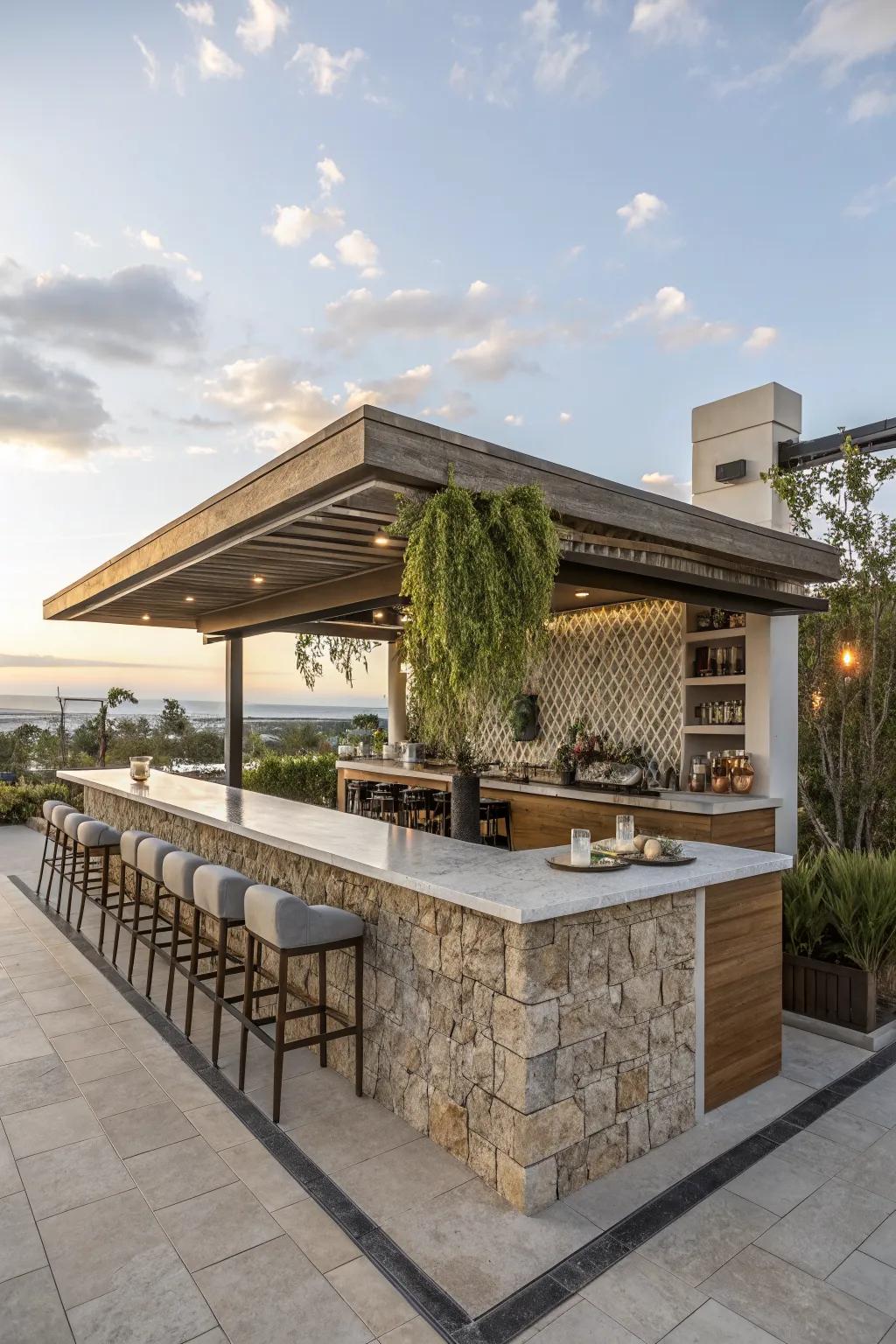 Durable and elegant, stone countertops elevate any bar design.