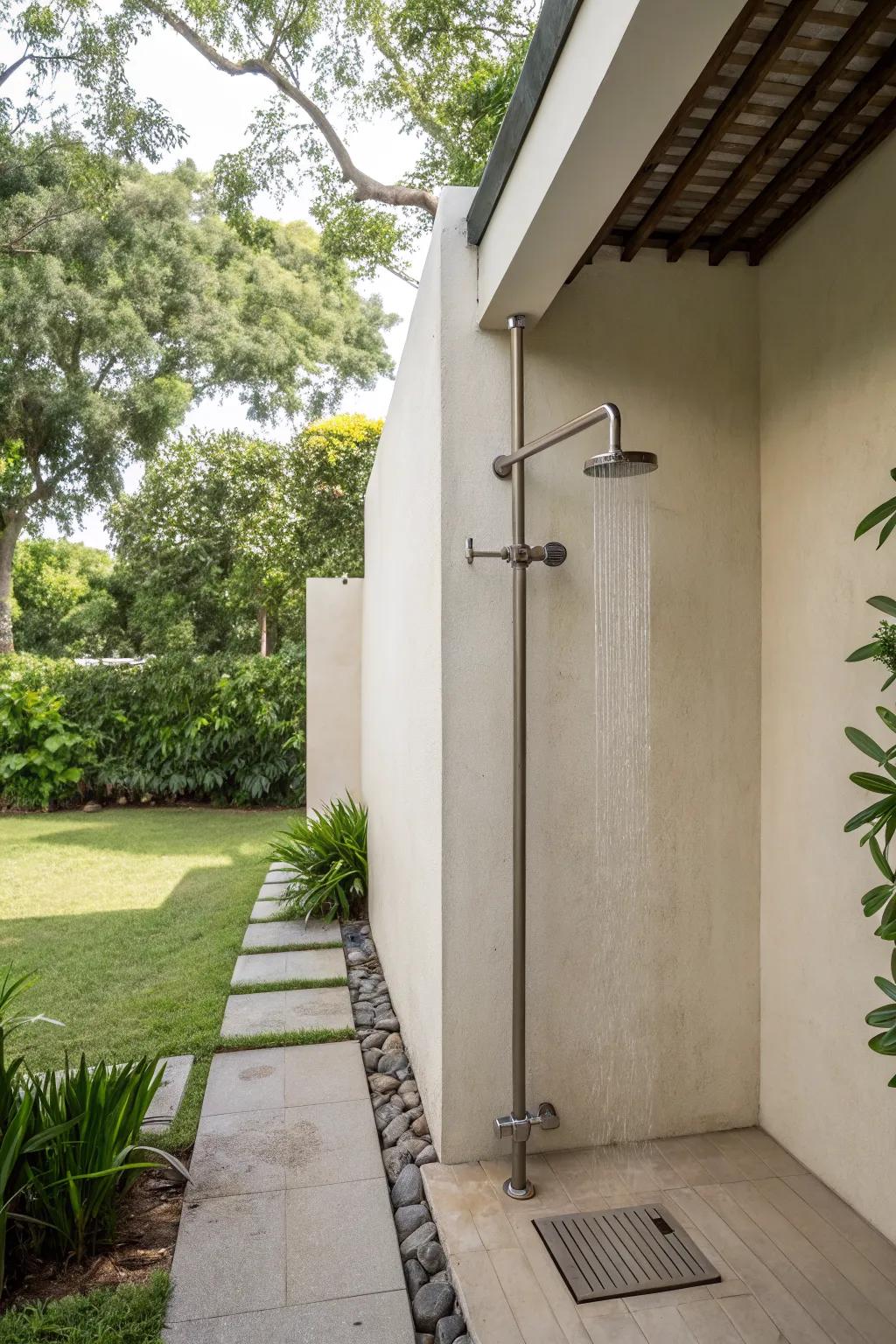 A minimalist outdoor shower highlighting simplicity and style.