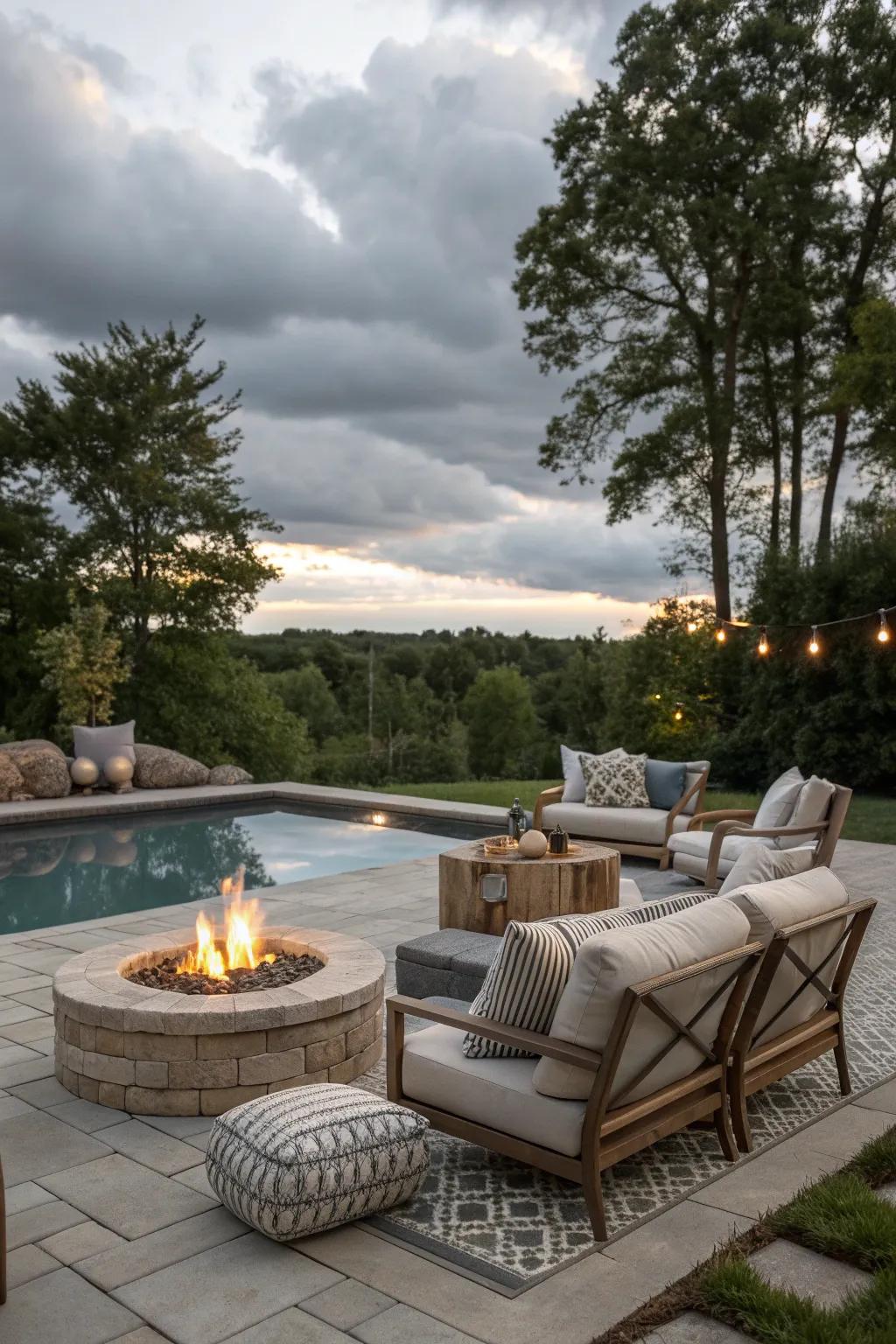 Turn your poolside into a cozy outdoor living room.