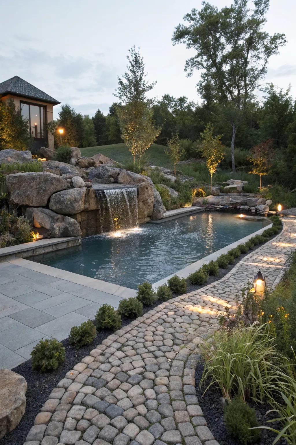 Natural stone features for a seamless blend.