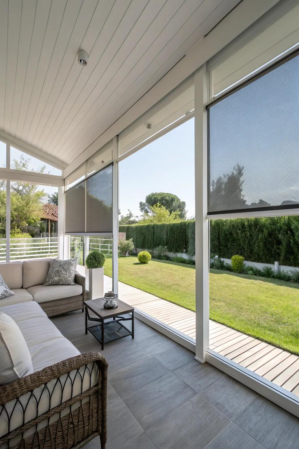 Contemporary aesthetics bring a sleek and elegant touch to this porch.