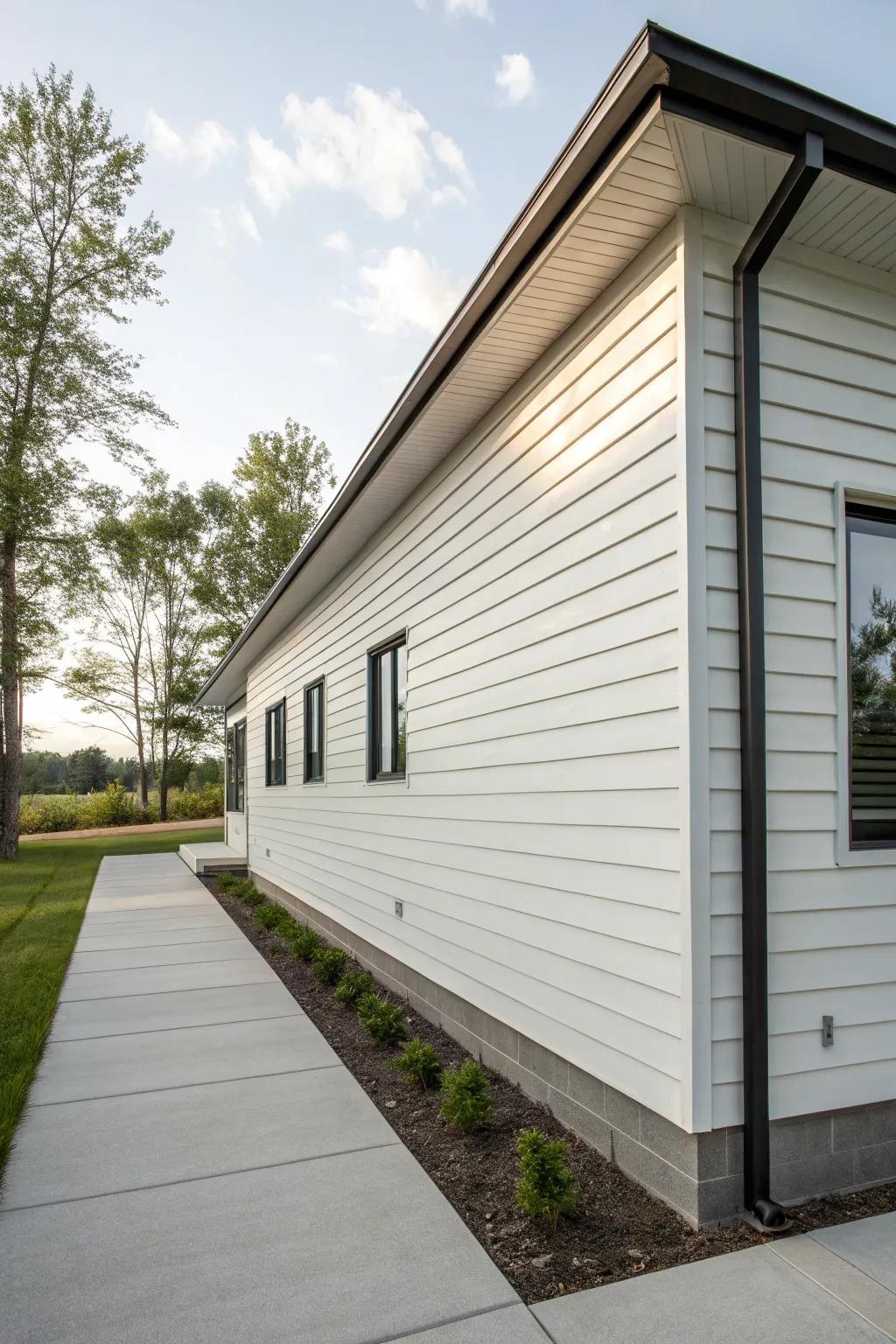 Minimalist vinyl siding with sleek lines creates a modern masterpiece.