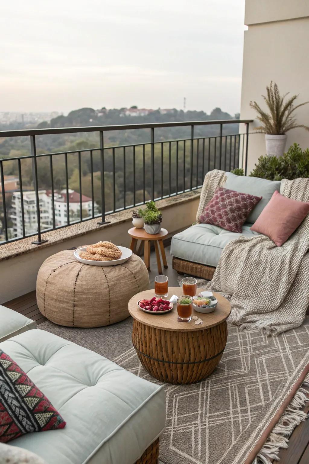 Comfort is key with low sofas and cushioned seating.