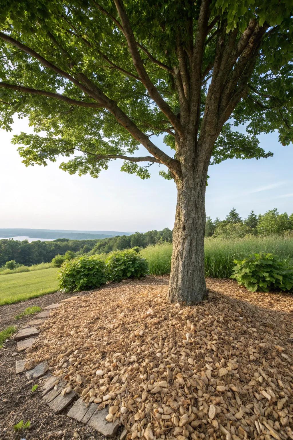 Natural wood chips offer a rustic, eco-friendly mulching option.