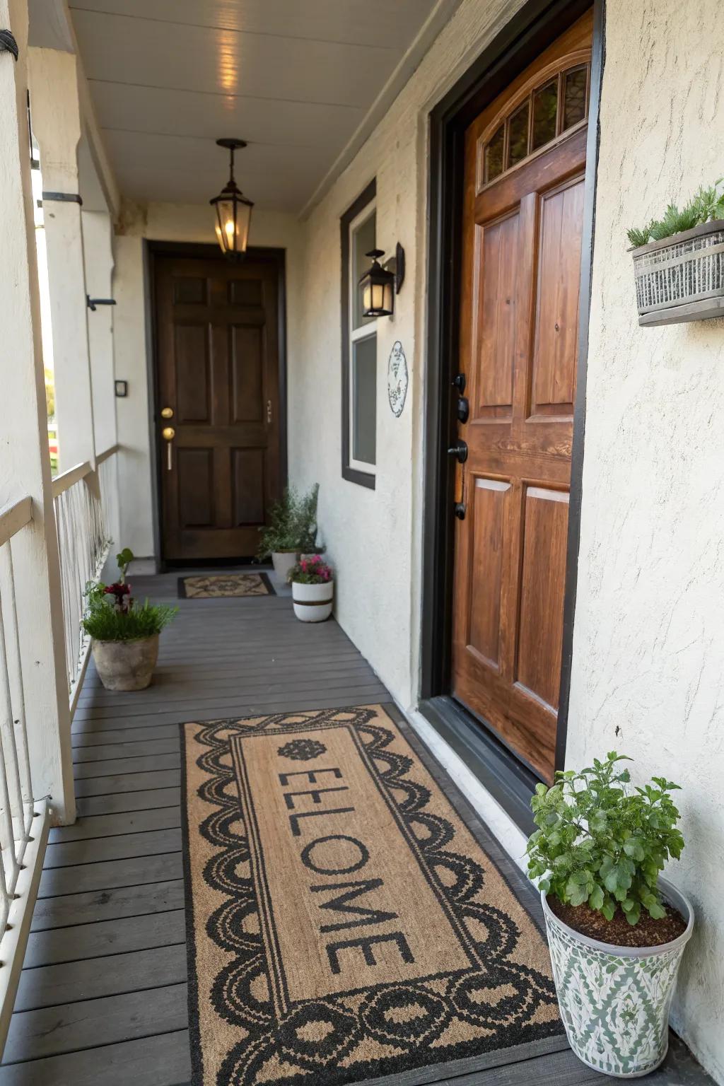 A stylish welcome mat adds warmth and personality to your entryway.