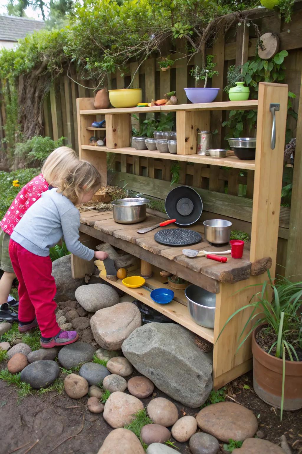 Inspire creativity with a mud kitchen where kids can pretend play all day.