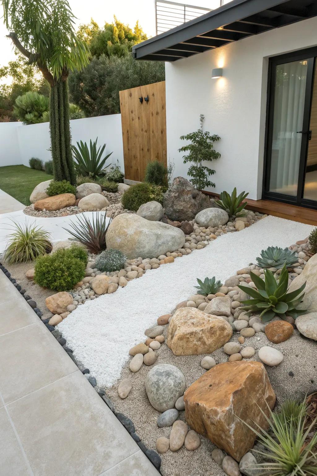 A modern rock garden that adds texture and interest.
