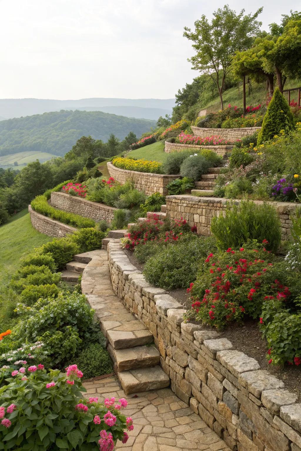 Terracing adds depth and beauty to sloped landscapes.